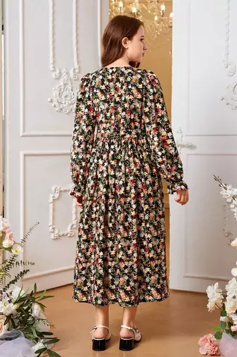 Black color printed cotton blend fit&flared style dresses