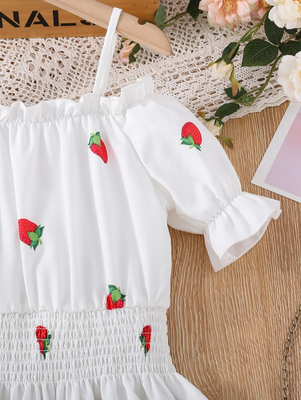 White color printed cotton blend fit&flared style dresses 3