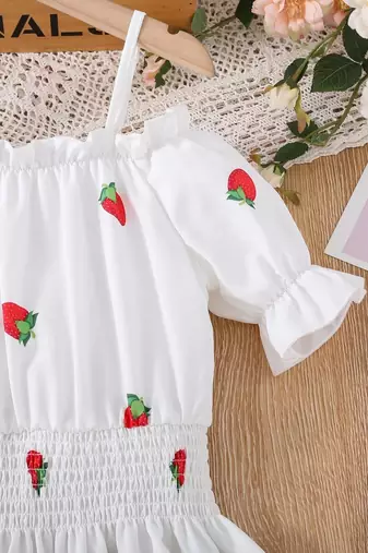 White color printed cotton blend fit&flared style dresses