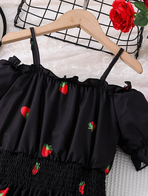 Black color printed cotton blend fit&flared style dresses 4