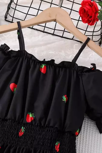 Black color printed cotton blend fit&flared style dresses