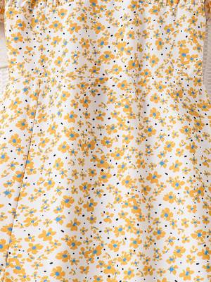 Yellow color printed cotton blend fit&flared style dresses 3