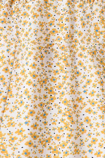 Yellow color printed cotton blend fit&flared style dresses