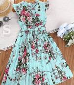 Sky color printed cotton blend fit&flared style dresses