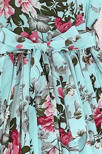 Sky color printed cotton blend fit&flared style dresses
