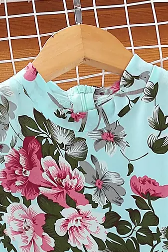 Sky color printed cotton blend fit&flared style dresses