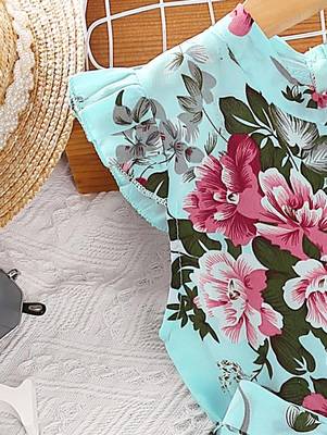 Sky color printed cotton blend fit&flared style dresses 5