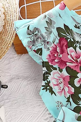 Sky color printed cotton blend fit&flared style dresses