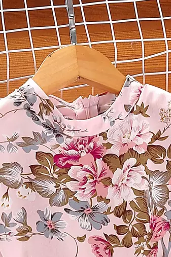 Pastel pink color printed cotton blend fit&flared style dresses