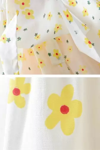 White color printed cotton blend fit&flared style dresses