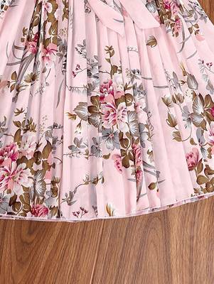 Pastel pink color printed cotton blend fit&flared style dresses 4