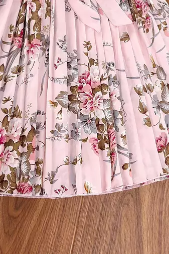 Pastel pink color printed cotton blend fit&flared style dresses