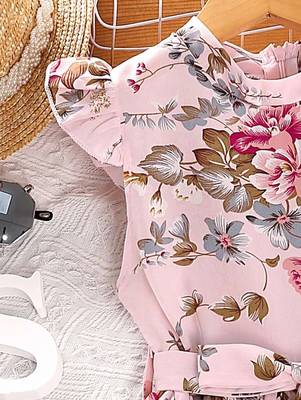 Pastel pink color printed cotton blend fit&flared style dresses 5