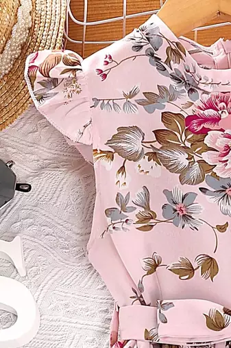 Pastel pink color printed cotton blend fit&flared style dresses