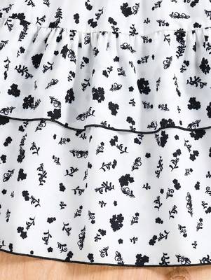 Black-white color printed cotton blend fit&flared style dresses 3