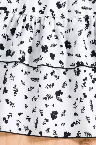 Black-white color printed cotton blend fit&flared style dresses