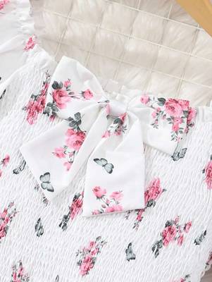 White color printed cotton blend fit&flared style dresses 4