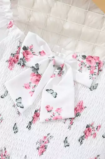 White color printed cotton blend fit&flared style dresses