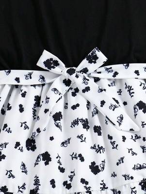 Black-white color printed cotton blend fit&flared style dresses 4