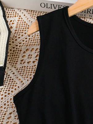 Black-white color printed cotton blend fit&flared style dresses 5