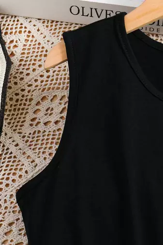 Black-white color printed cotton blend fit&flared style dresses