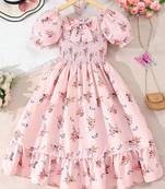 Light orange color printed cotton blend fit&flared style dresses