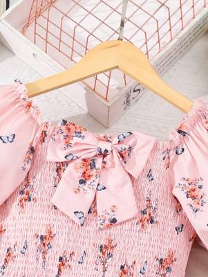 Light orange color printed cotton blend fit&flared style dresses 3