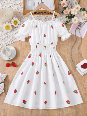 White color printed cotton blend fit&flared style dresses 5