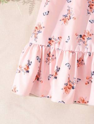 Light orange color printed cotton blend fit&flared style dresses 4