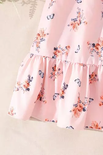 Light orange color printed cotton blend fit&flared style dresses