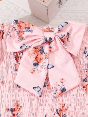 Light orange color printed cotton blend fit&flared style dresses 5