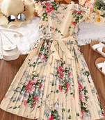 Cream color printed cotton blend fit&flared style dresses