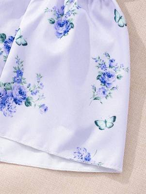 Light blue color printed cotton blend fit&flared style dresses 4