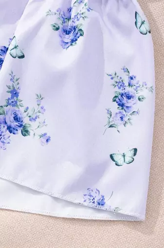 Light blue color printed cotton blend fit&flared style dresses