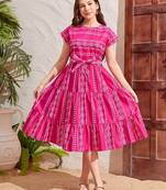 Dark pink color printed cotton blend fit&flared style dresses