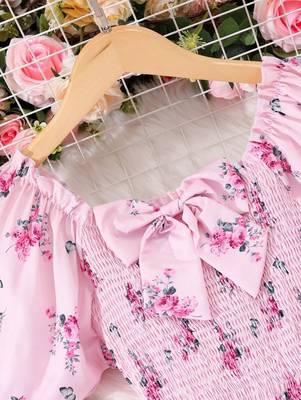 Baby pink color printed cotton blend fit&flared style dresses 3