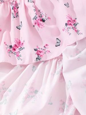 Baby pink color printed cotton blend fit&flared style dresses 4