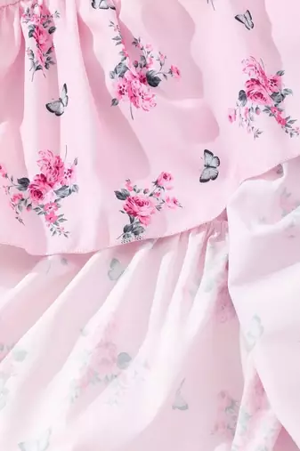 Baby pink color printed cotton blend fit&flared style dresses
