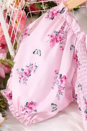 Baby pink color printed cotton blend fit&flared style dresses