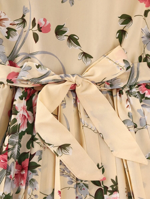 Cream color printed cotton blend fit&flared style dresses 2