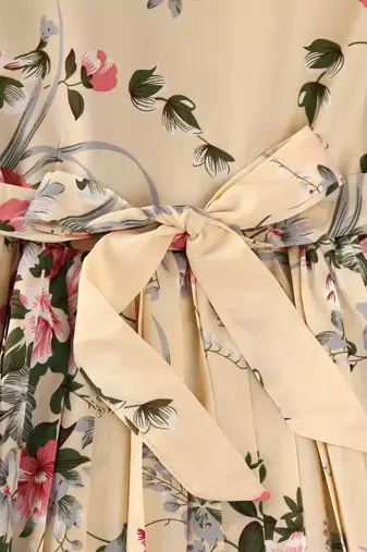 Cream color printed cotton blend fit&flared style dresses