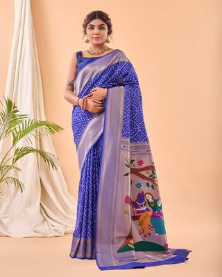 Violet Paithani Silk Saree And Rich Pallu Saree With Blouse For Women 1