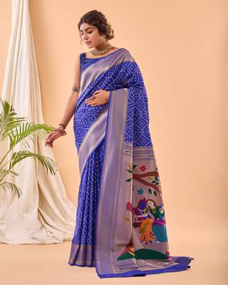 Violet Paithani Silk Saree And Rich Pallu Saree With Blouse For Women 2