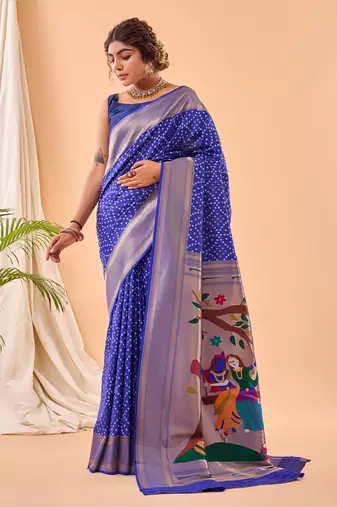 Violet Paithani Silk Saree And Rich Pallu Saree With Blouse For Women