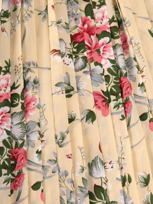Cream color printed cotton blend fit&flared style dresses 3