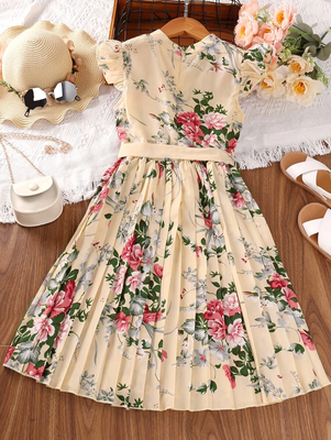 Cream color printed cotton blend fit&flared style dresses 4