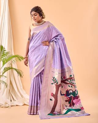Lavender Paithani Silk Saree And Rich Pallu Saree With Blouse For Women 1