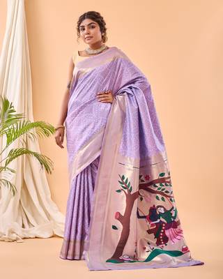 Lavender Paithani Silk Saree And Rich Pallu Saree With Blouse For Women 2