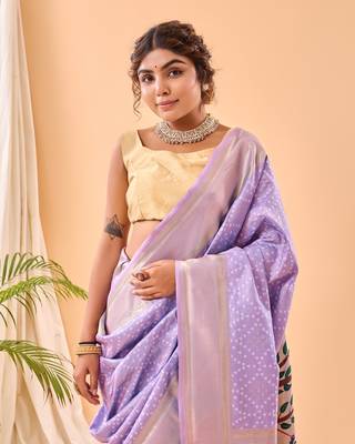 Lavender Paithani Silk Saree And Rich Pallu Saree With Blouse For Women 5