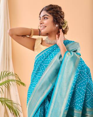 Sky Blue Paithani Silk Saree And Rich Pallu Saree With Blouse For Women 4